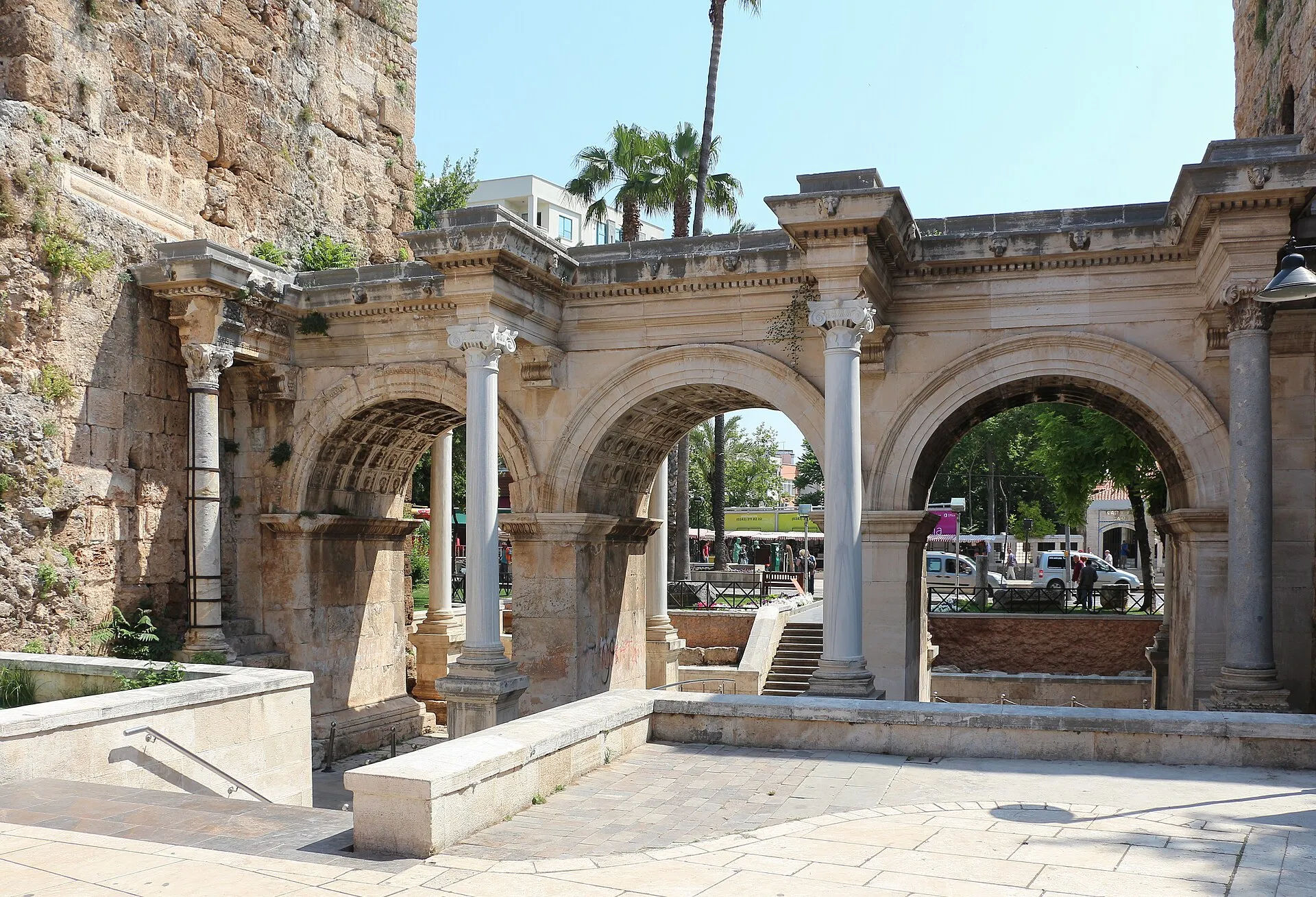 The marble arch of Hadrian's Gate in Antalya, Turkey