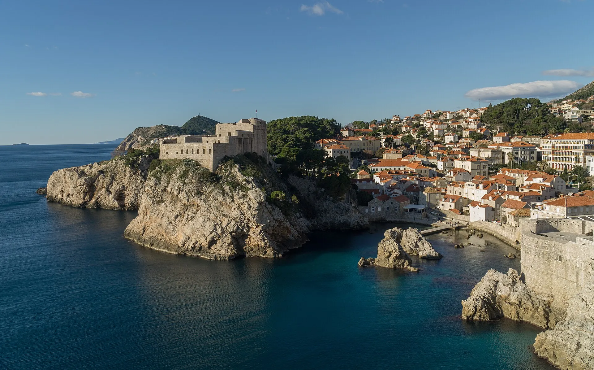 Fort Lovrijenac on its rock above the sea outside the Pile Gate in Dubrovnik