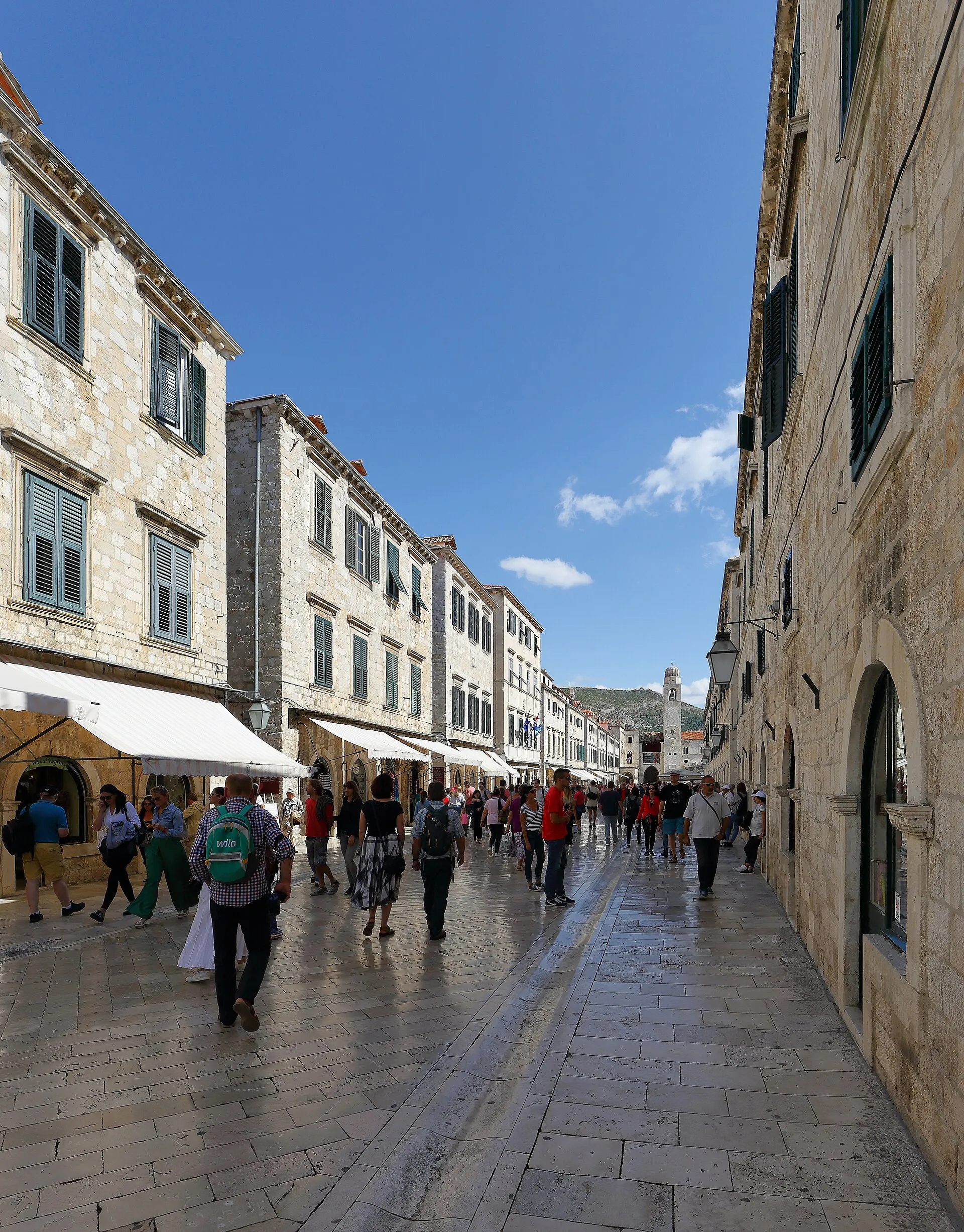 The polished limestone Stradun, the main street of Dubrovnik's Old Town