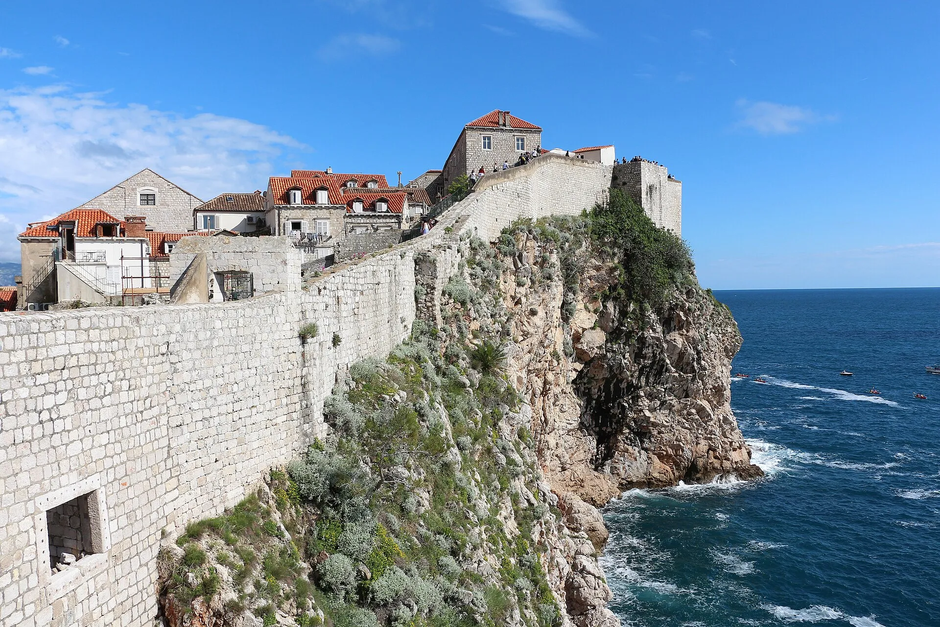 The medieval city walls and terracotta roofs of Dubrovnik above the Adriatic Sea