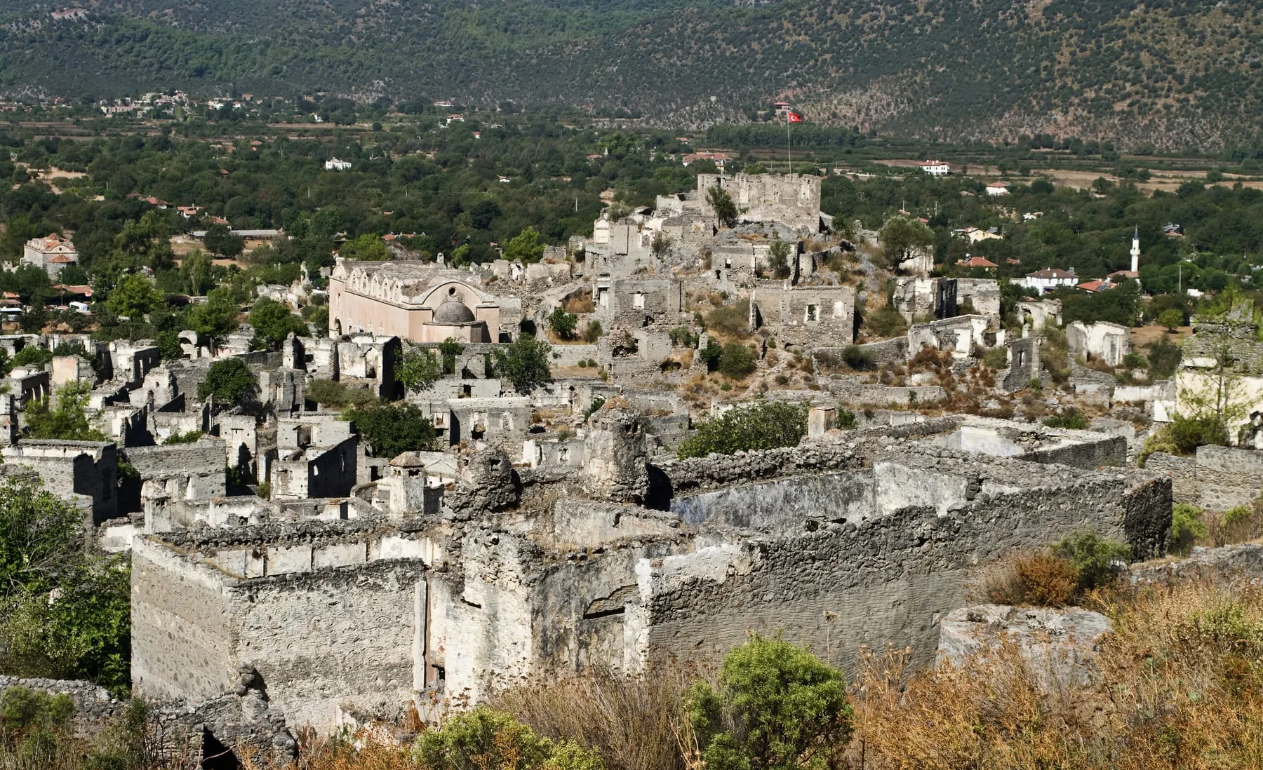 The roofless stone houses of the abandoned village of Kayakoy near Fethiye
