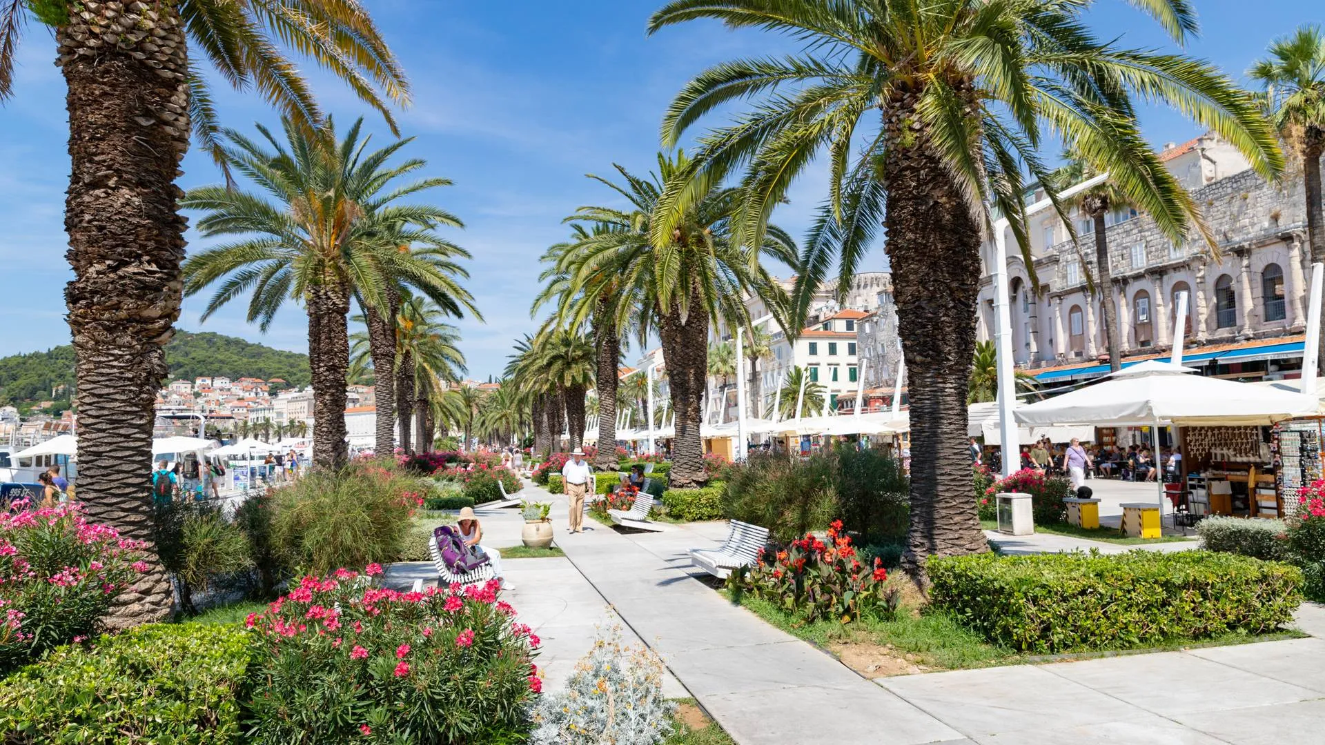 The Riva promenade and harbour of Split below the walls of Diocletian's Palace, Croatia
