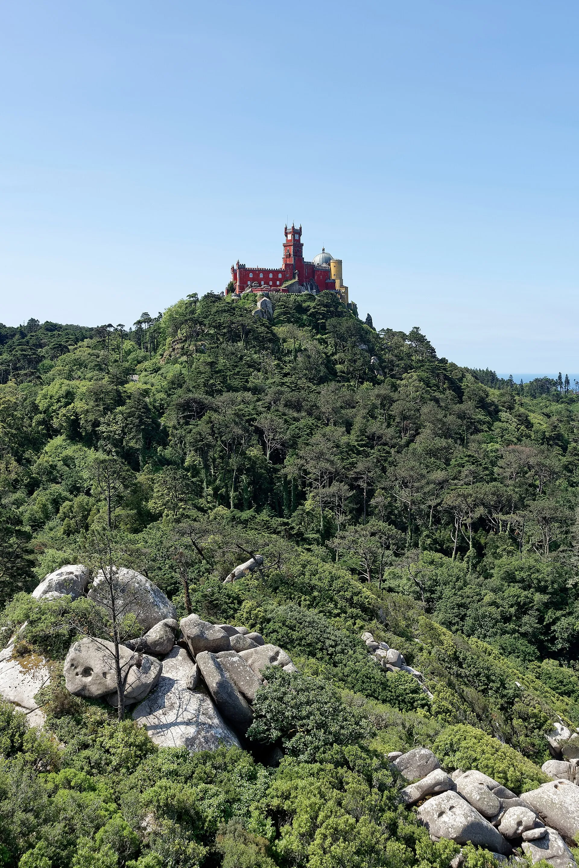 The colourful Pena Palace above the town of Sintra in Portugal