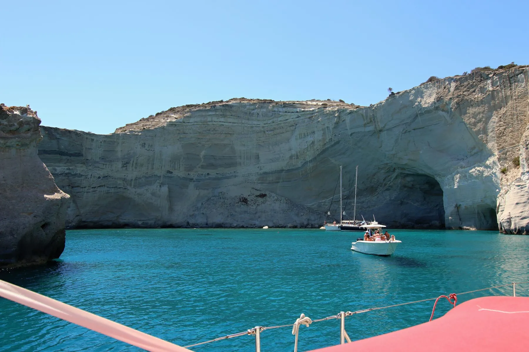 The white cliffs, arches and sea caves of Kleftiko on the southwest coast of Milos