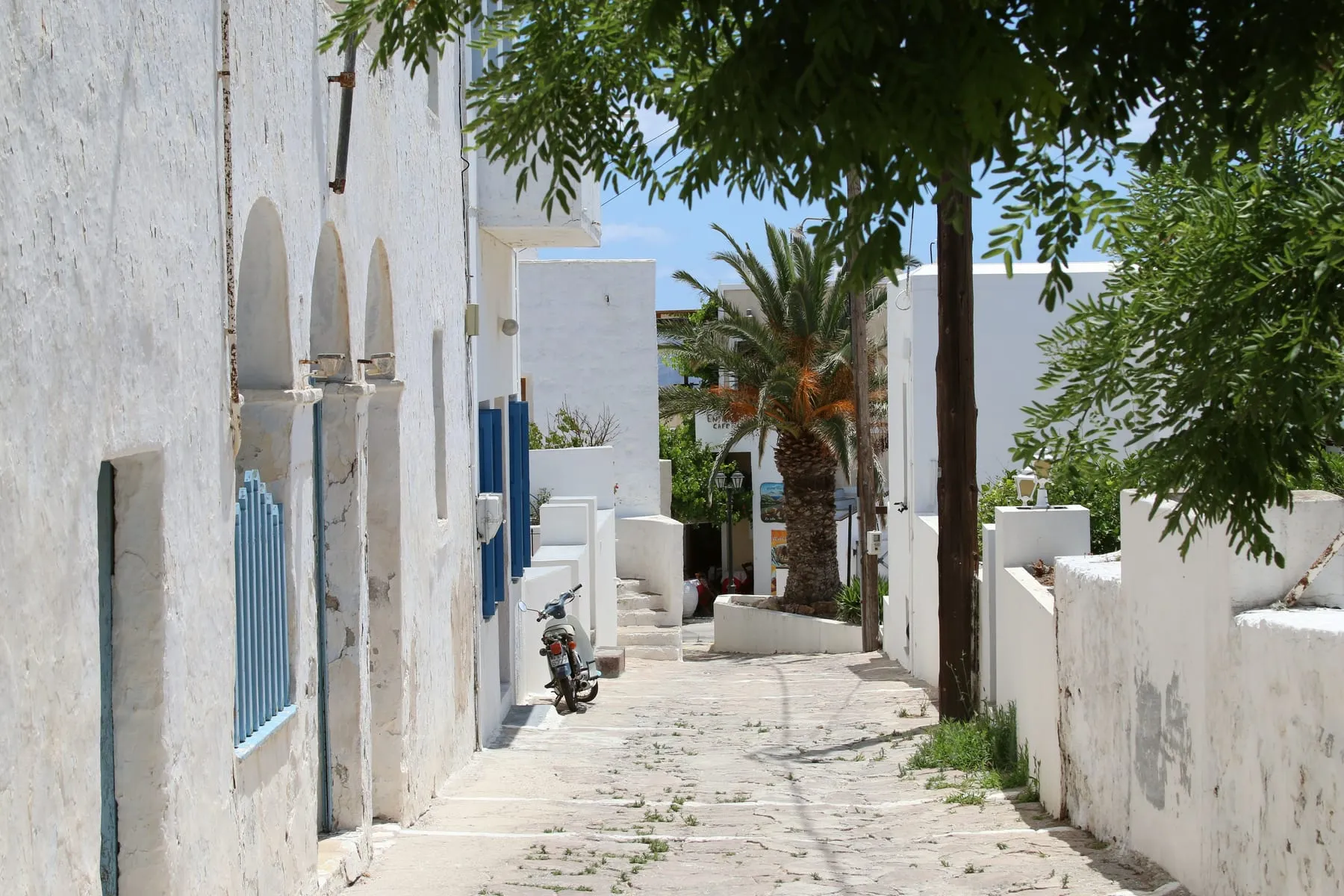 A narrow whitewashed lane in Plaka, the hilltop capital of Milos